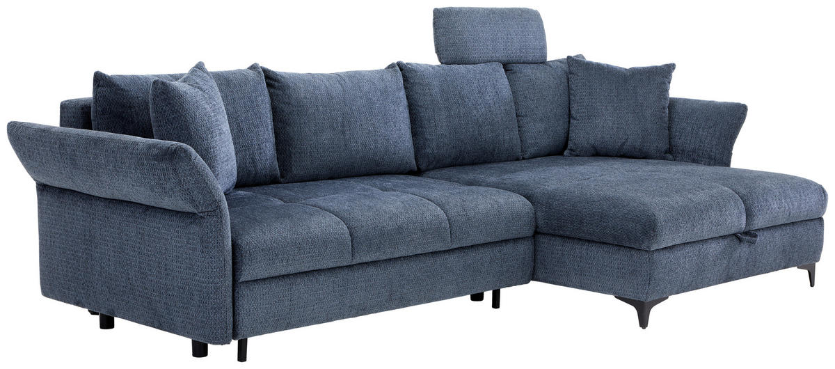 ECKSOFA in Chenille Blau  - Blau/Schwarz, KONVENTIONELL, Textil/Metall (291/153cm) - Hom`in