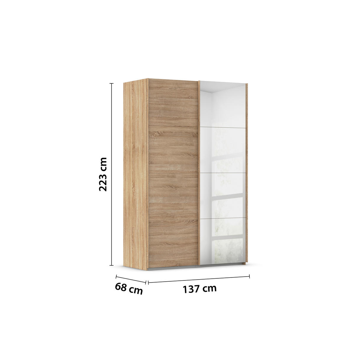 SCHWEBETÜRENSCHRANK 137/223/68 cm 2-türig Sonoma Eiche  - Sonoma Eiche, Design, Glas/Holzwerkstoff (137/223/68cm) - Novel