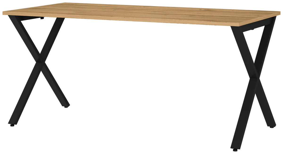 SCHREIBTISCH 160/80/75 cm  in Schwarz, Eichefarben  - Eichefarben/Schwarz, MODERN, Holzwerkstoff/Metall (160/80/75cm) - Novel