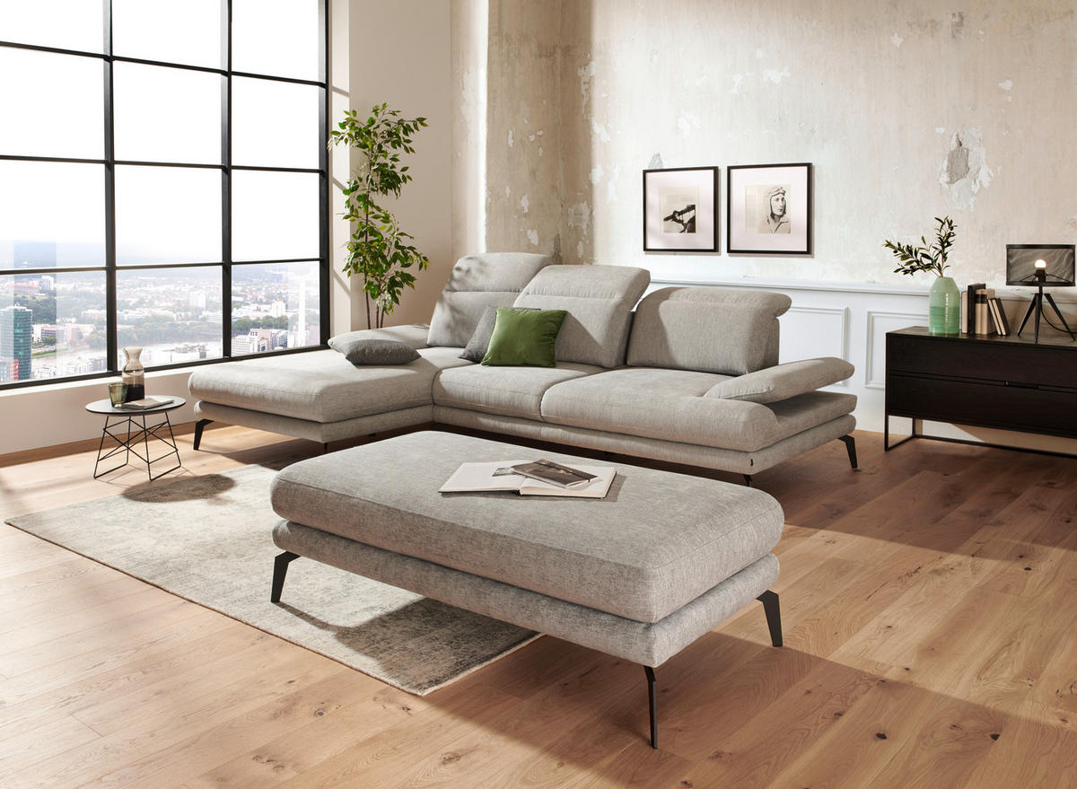 ECKSOFA  in Webstoff Hellgrau  180/289 cm  - Hellgrau/Schwarz, Design, Textil/Metall (180/289cm) - Stylife