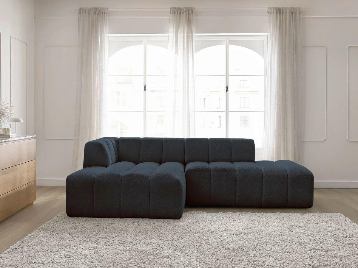 ECKSOFA  ANNECY Dunkelblau Bouclé  - Schwarz/Dunkelblau, MODERN, Kunststoff/Textil (170/262cm)