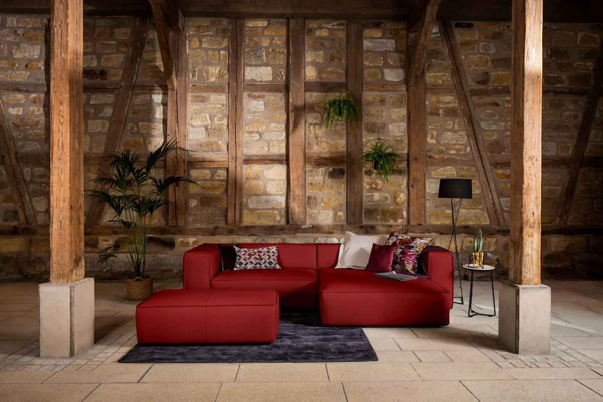HOCKER Echtleder Rot  - Rot/Schwarz, MODERN, Leder/Kunststoff (120/39/60cm) - Chilliano