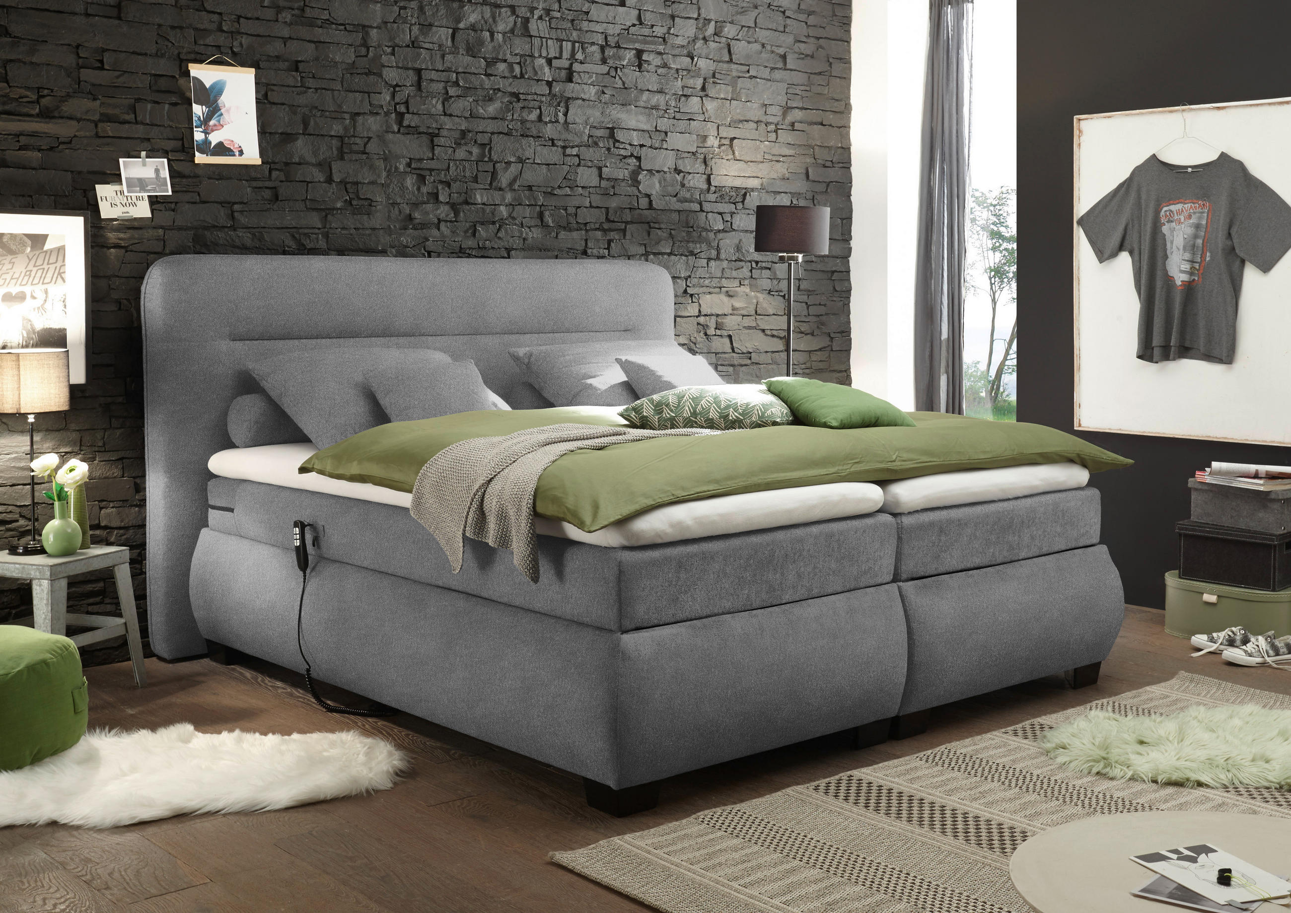 POSTELJA BOXSPRING 160 cm x 200 cm , tekstil temno siva - temno siva/črna, Konvencionalno, umetna masa/tekstil (160/200cm) - Esposa