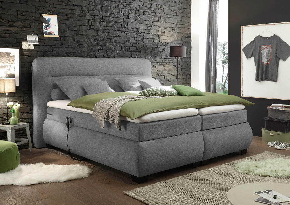 BOXSPRING-ÁGY 180/200 cm  sötétszürke  - fekete/sötétszürke, Konventionell, műanyag/textil (180/200cm) - MID.YOU