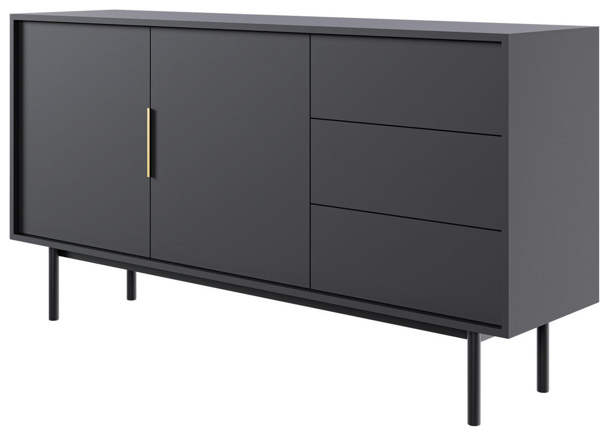 SIDEBOARD Viva  in 154/82/39 cm  - Goldfarben/Schwarz, Design, Holzwerkstoff/Metall (154/82/39cm) - Xora