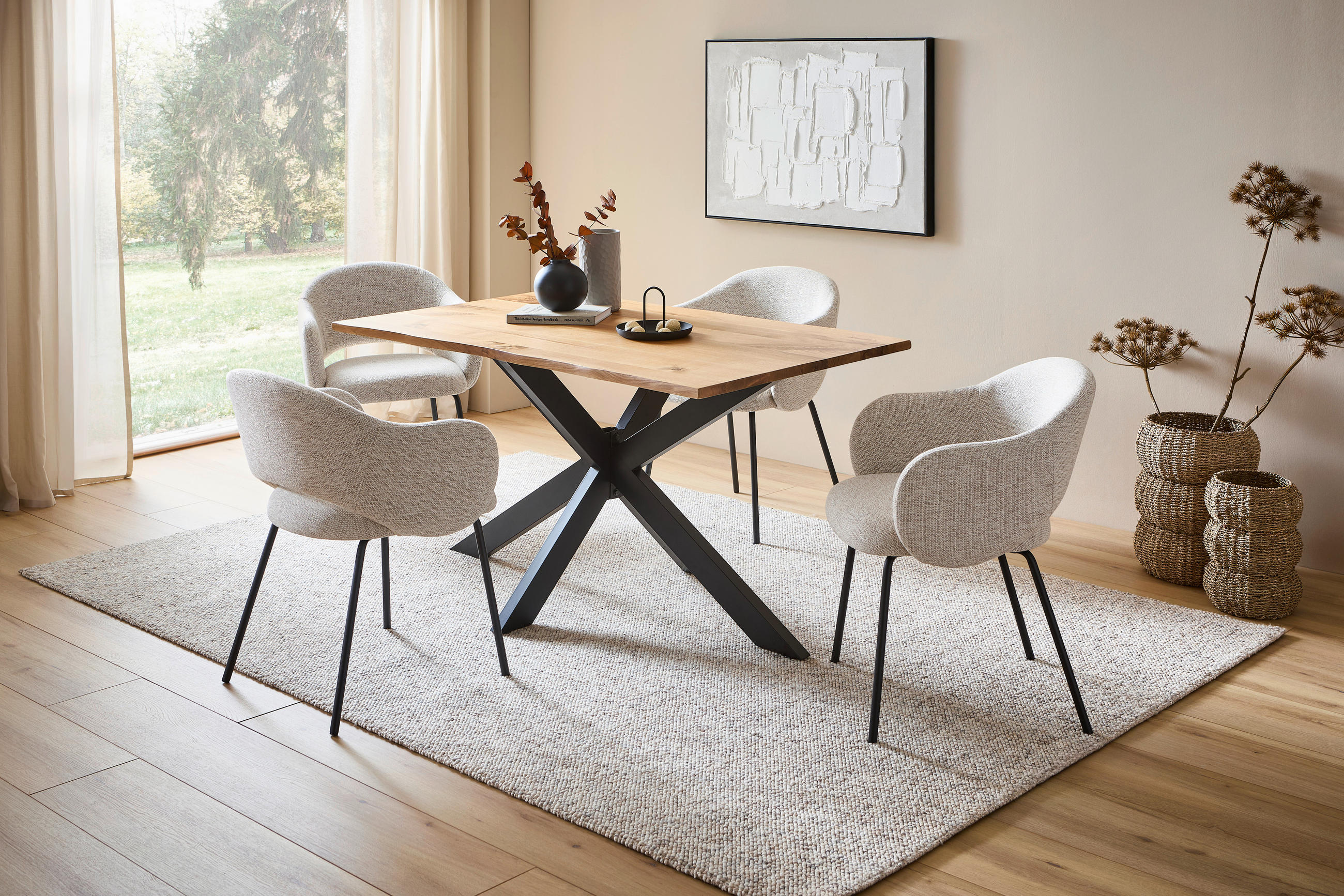 ARMLEHNSTUHL  in Eisen Webstoff  - Beige/Schwarz, Design, Textil/Metall (58/79/59cm) - home24