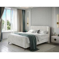 BOXBETT 180/200 cm,  in Beige, gepolstertes Kopfteil, Bettkasten, Topper, H3 = fest  - Beige/Schwarz, MODERN, Holz/Holzwerkstoff (180/200cm) - Livetastic