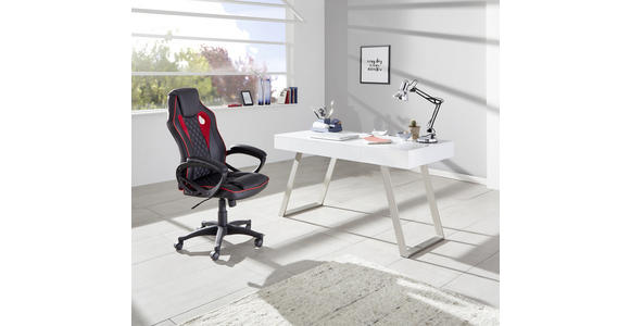 SCHREIBTISCH Weiß, Nickelfarben, Weiß hochglanz - Weiß hochglanz/Weiß, Design, Metall (140/60/76cm) - Voleo