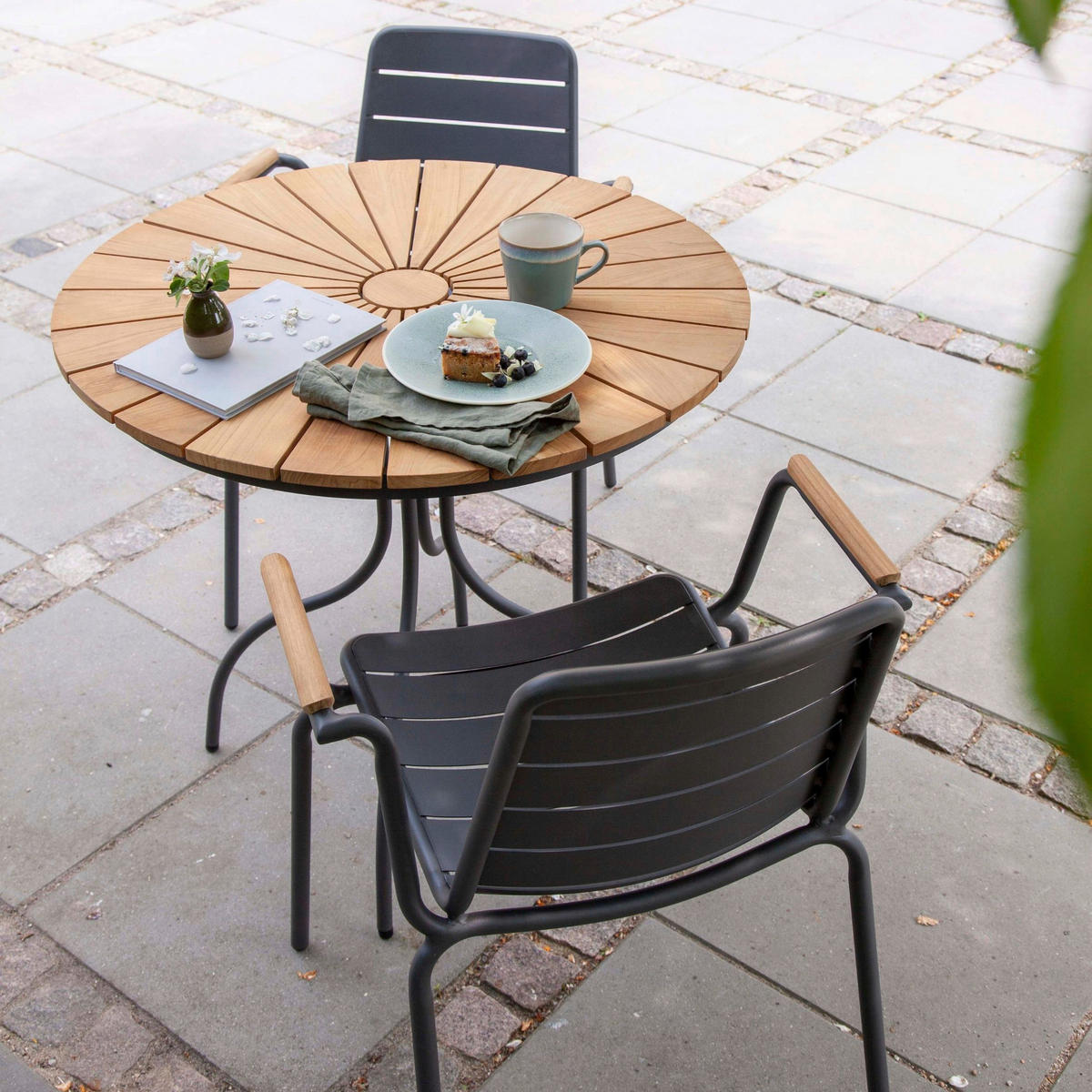 GARTENSTUHL Aluminium Anthrazit, Naturfarben  - Anthrazit/Naturfarben, Natur, Holz/Metall (58/80/58cm) - Gardenson