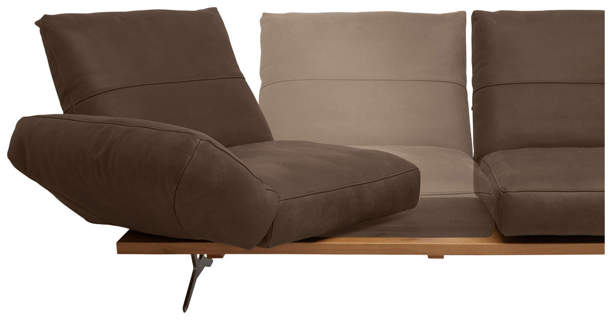 ECKSOFA Braun Mikrofaser  - Edelstahlfarben/Braun, Natur, Holz/Textil (320/157cm) - Ambiente
