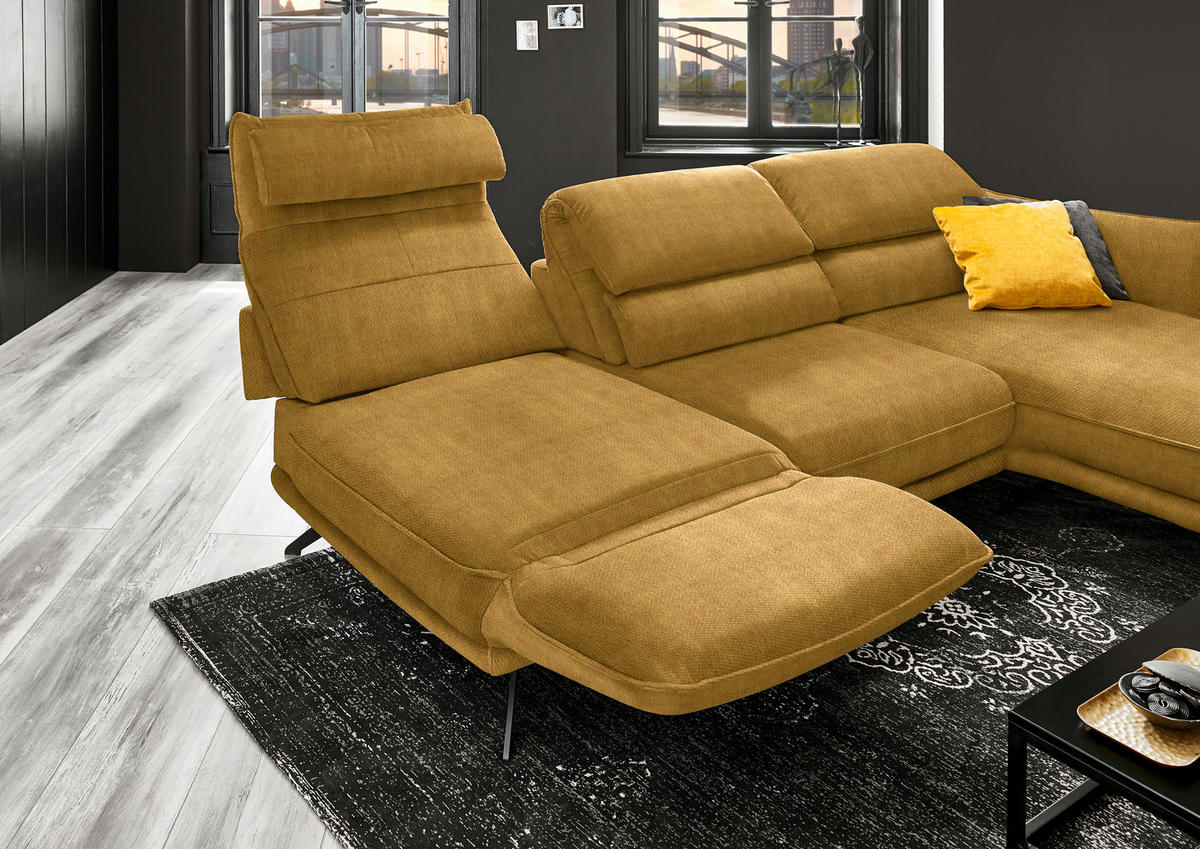 ECKSOFA in Velours Currygelb  - Currygelb/Schwarz, Design, Textil/Metall (283/153cm) - Valdera