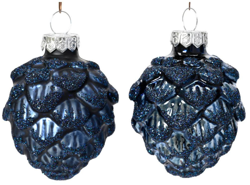 ORNAMENTE BRAD DE CRĂCIUN - albastru, Basics, sticlă (5,00/5,00/7,00cm) - X-Mas
