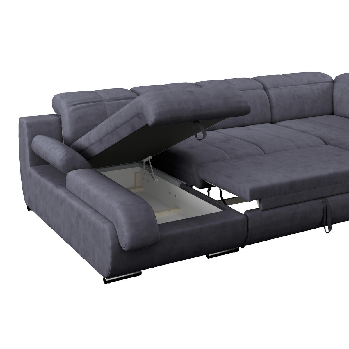 WOHNLANDSCHAFT in Mikrofaser Dunkelblau  - Chromfarben/Dunkelgrau, Modern, Textil/Metall (184/345/228cm) - MID.YOU