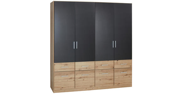 KLEIDERSCHRANK 181/197/54 cm 4-türig Dunkelgrau, Eiche Artisan - Dunkelgrau/Silberfarben, Design, Holzwerkstoff/Kunststoff (181/197/54cm) - Carryhome