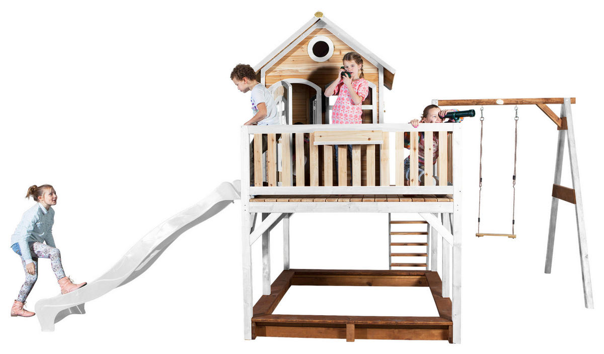 SPIELTURM 541/291/277 cm  - Braun/Weiß, KONVENTIONELL, Holz/Kunststoff (541/291/277cm) - Ambia Garden