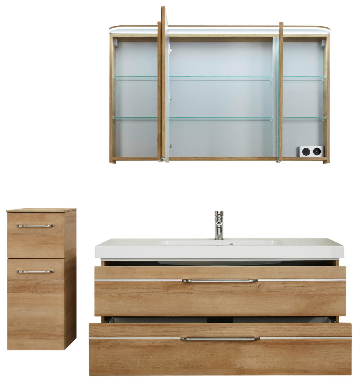 BADEZIMMER 4-teilig  in 153 cm  - Chromfarben/Eichefarben, KONVENTIONELL, Glas/Holzwerkstoff (153cm) - Pelipal