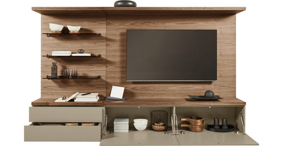 WOHNWAND  in Taupe, Nussbaumfarben  270/182/46 cm  - Taupe/Nussbaumfarben, Design, Glas/Holz (270/182/46cm) - Belluti
