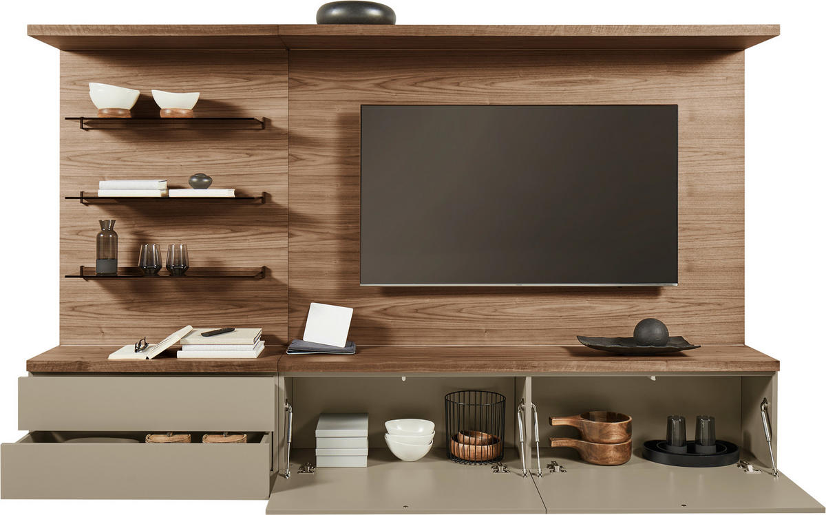 WOHNWAND  in Nussbaumfarben, Taupe 270/182/46 cm  - Taupe/Nussbaumfarben, Design, Glas/Holz (270/182/46cm) - Emilio Belluti
