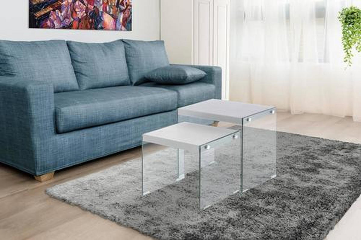 BEISTELLTISCHSET in Glas, Holzwerkstoff  - Klar/Silberfarben, Basics, Glas/Holzwerkstoff - Kayoom