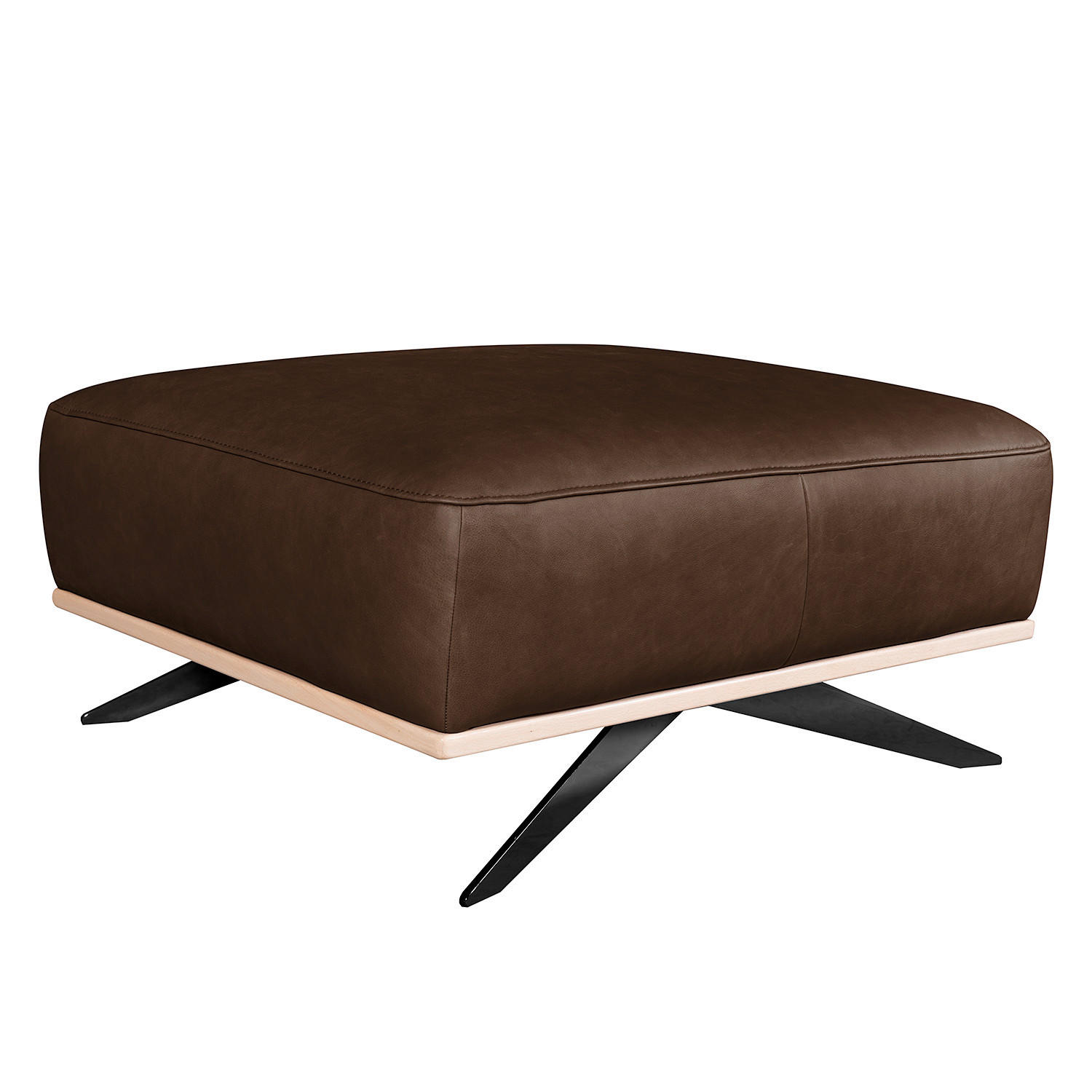 HOCKER in Leder Dunkelbraun  - Dunkelbraun/Schwarz, Design, Leder/Metall (95/46/80cm) - Livetastic