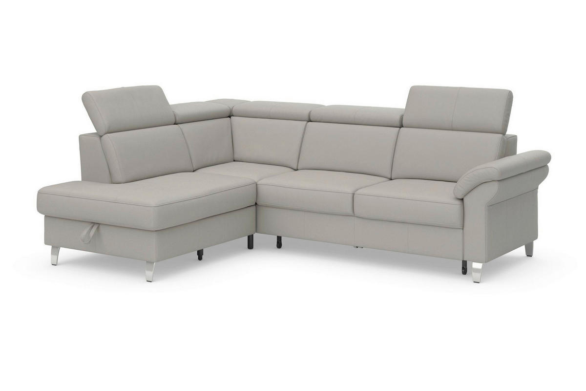ROHOVÁ SEDAČKA, textil, koža, svetlosivá - svetlosivá/chrómová, Basics, kov/koža (194/245cm) - Sit & More