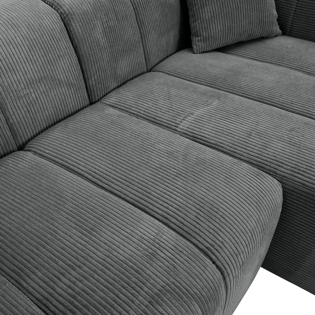 ECKSOFA Dunkelgrau Cord Zierkissen, Rücken echt  - Dunkelgrau/Schwarz, KONVENTIONELL, Kunststoff/Textil (250/162cm) - Carryhome