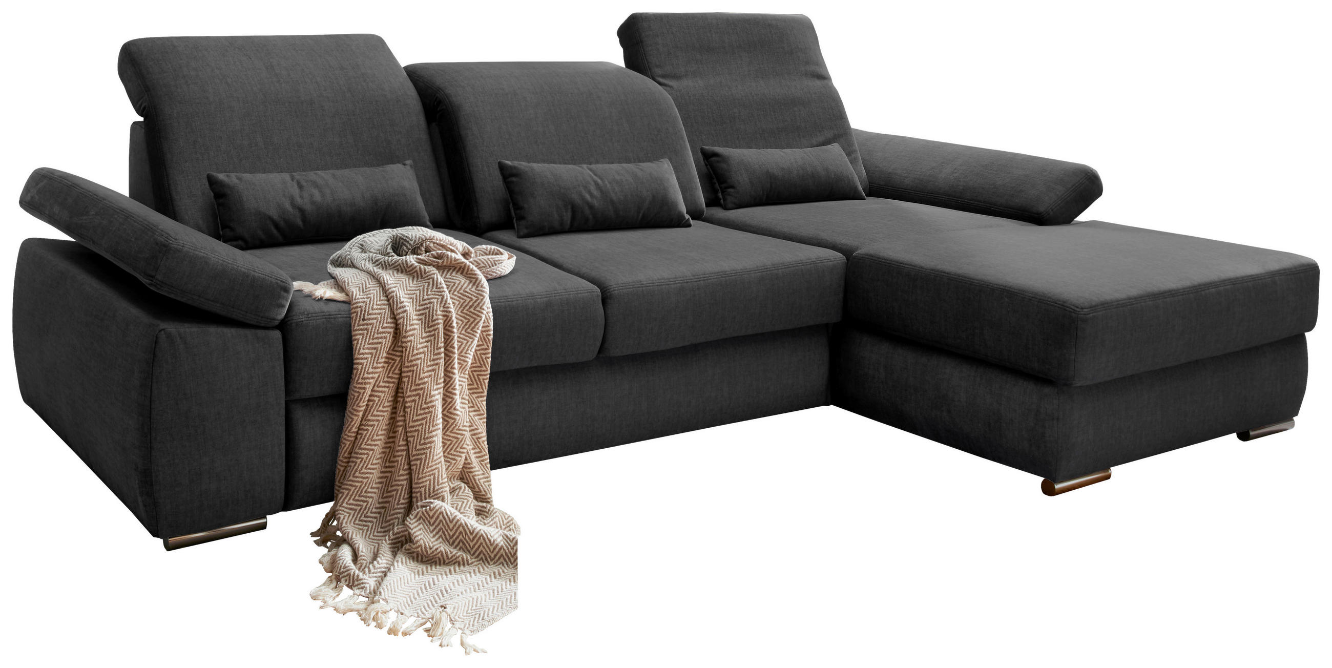 Wohnlandschaft mit Schlaffkt Anthrazit Velours  - Chromfarben/Anthrazit, MODERN, Holz/Textil (295/188cm) - Livetastic