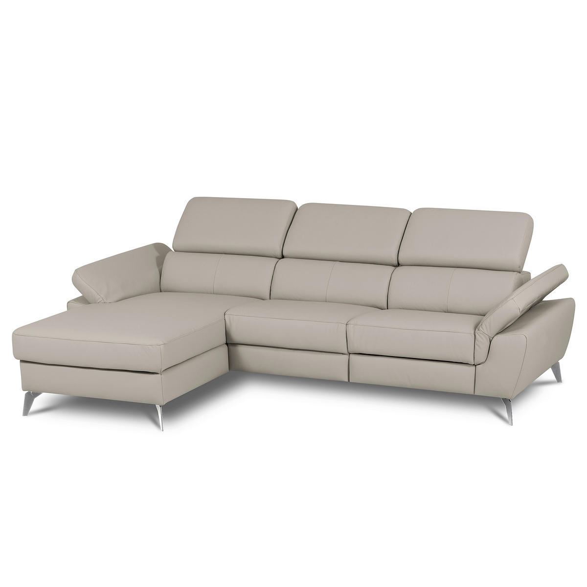 ECKSOFA Schlammfarben Echtleder Lederlook Rücken echt, Armteilverstellung, Relaxfunktion, Kopfteilverstellung  - Chromfarben/Schlammfarben, Design, Leder/Textil (265/210cm) - Livetastic