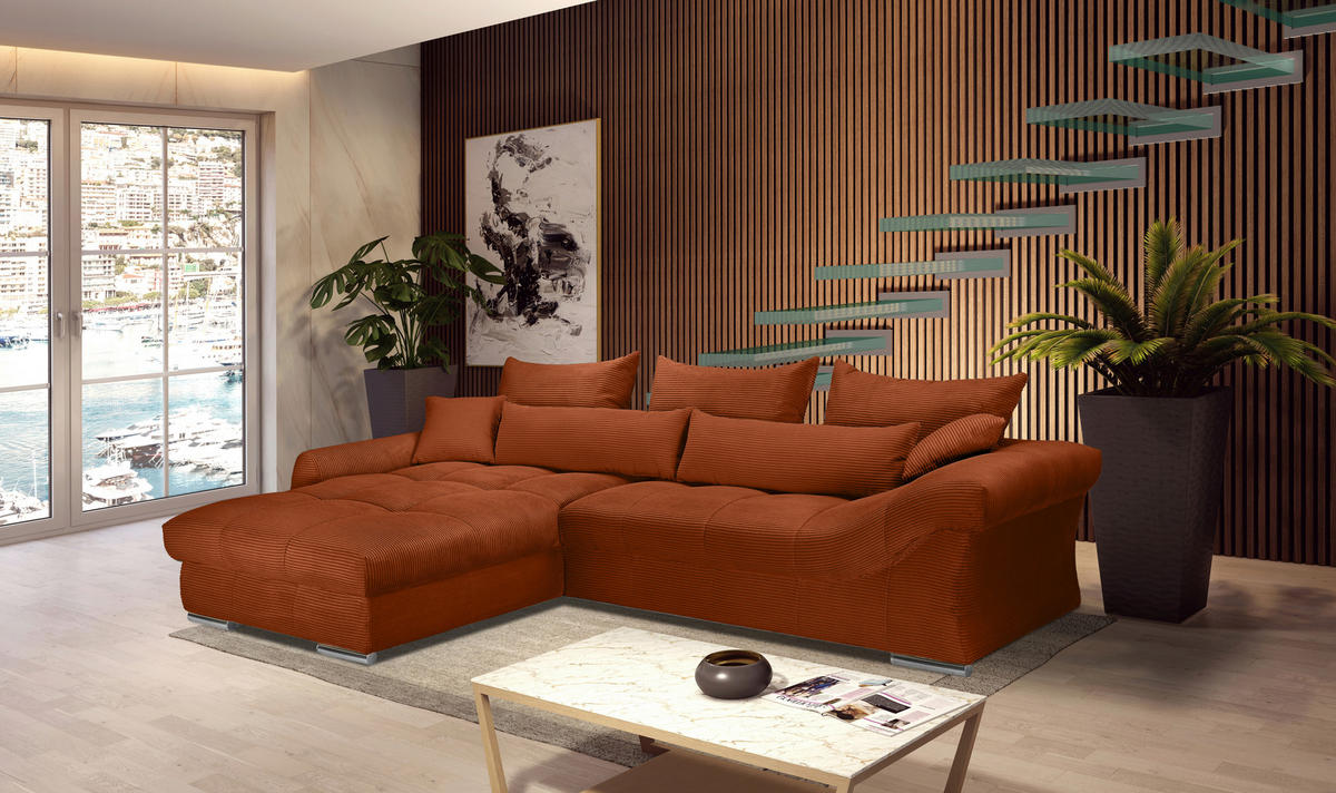 ECKSOFA Rostfarben Cord  - Chromfarben/Rostfarben, KONVENTIONELL, Textil/Metall (225/335cm) - Carryhome
