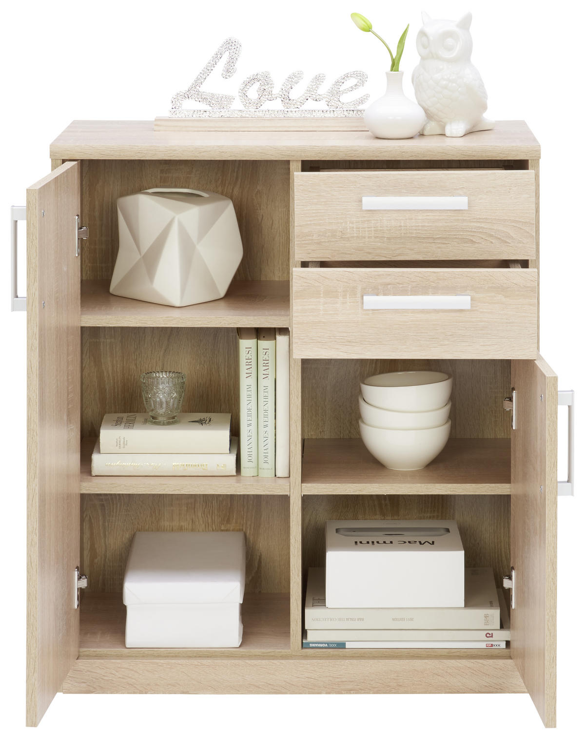 KOMODA, hrast sonoma  - srebrne barve/črna, Konvencionalno, kovina/leseni material (72/84/36cm) - Xora