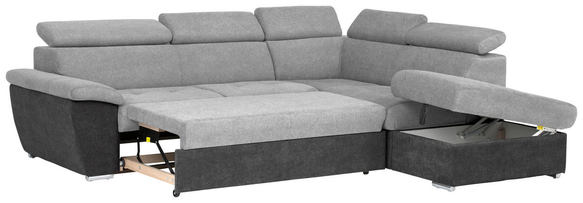 ECKSOFA in Mikrofaser Schwarz, Silberfarben  - Chromfarben/Silberfarben, Design, Textil/Metall (262/216cm) - Livetastic