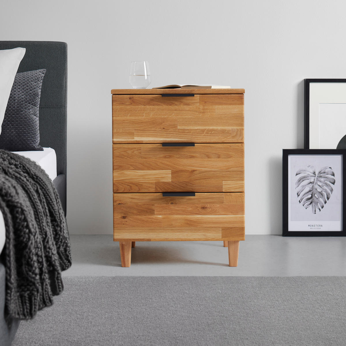 Noptieră, 48/65/40 cm, fag, stejar culoare lemn stejar - culoare lemn stejar/negru, Konventionell, materiale naturale/metal (48/65/40cm) - Valnatura