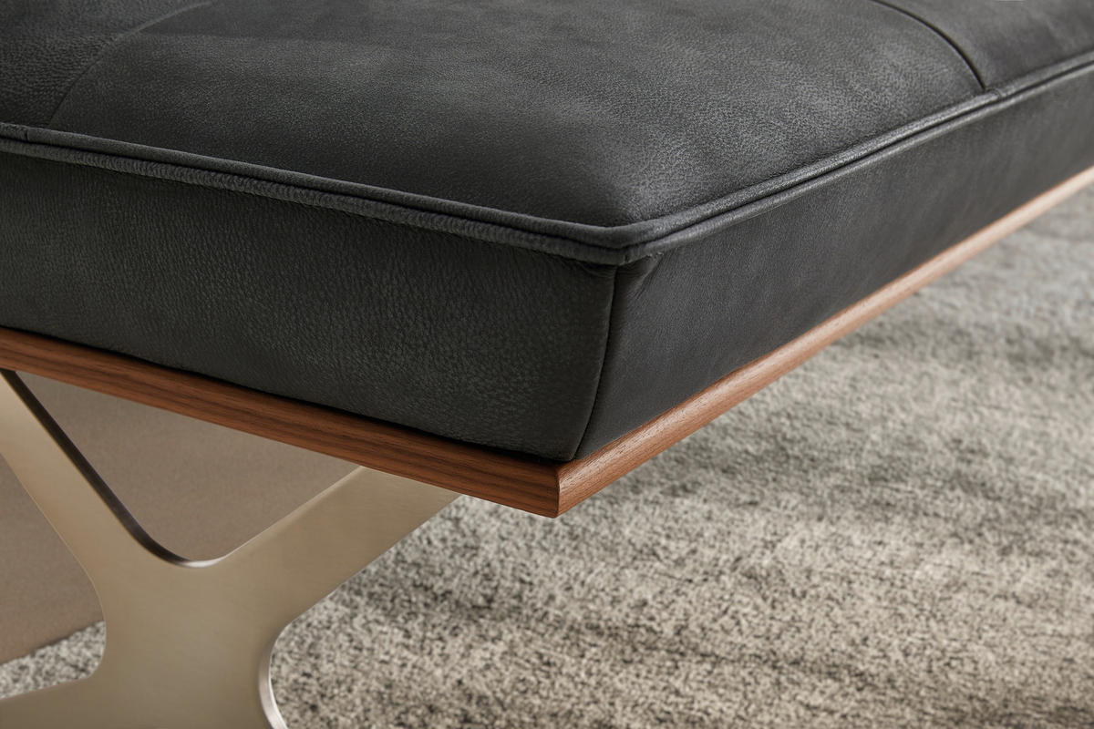 SITZBANK in Holz, Metall, Leder Schwarz, Edelstahlfarben  - Edelstahlfarben/Schwarz, Design, Leder/Holz (214/88/66cm) - Koinor