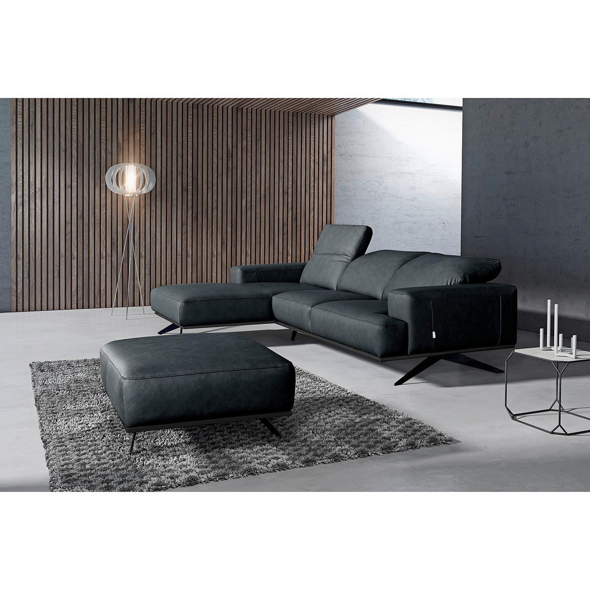 ECKSOFA  in Echtleder Blau  187/295 cm  - Blau/Schwarz, Design, Leder/Metall (187/295cm) - Livetastic