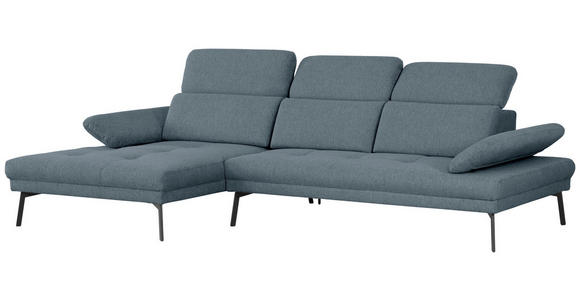 ECKSOFA Ottomane links, Eckteil  More_LZ Blau Webstoff  - Blau/Schwarz, Design, Textil/Metall (188/296cm) - Xora