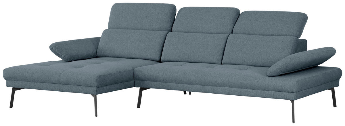 ECKSOFA Ottomane links, Eckteil  More_LZ Blau Webstoff  - Blau/Schwarz, Design, Textil/Metall (188/296cm) - Xora