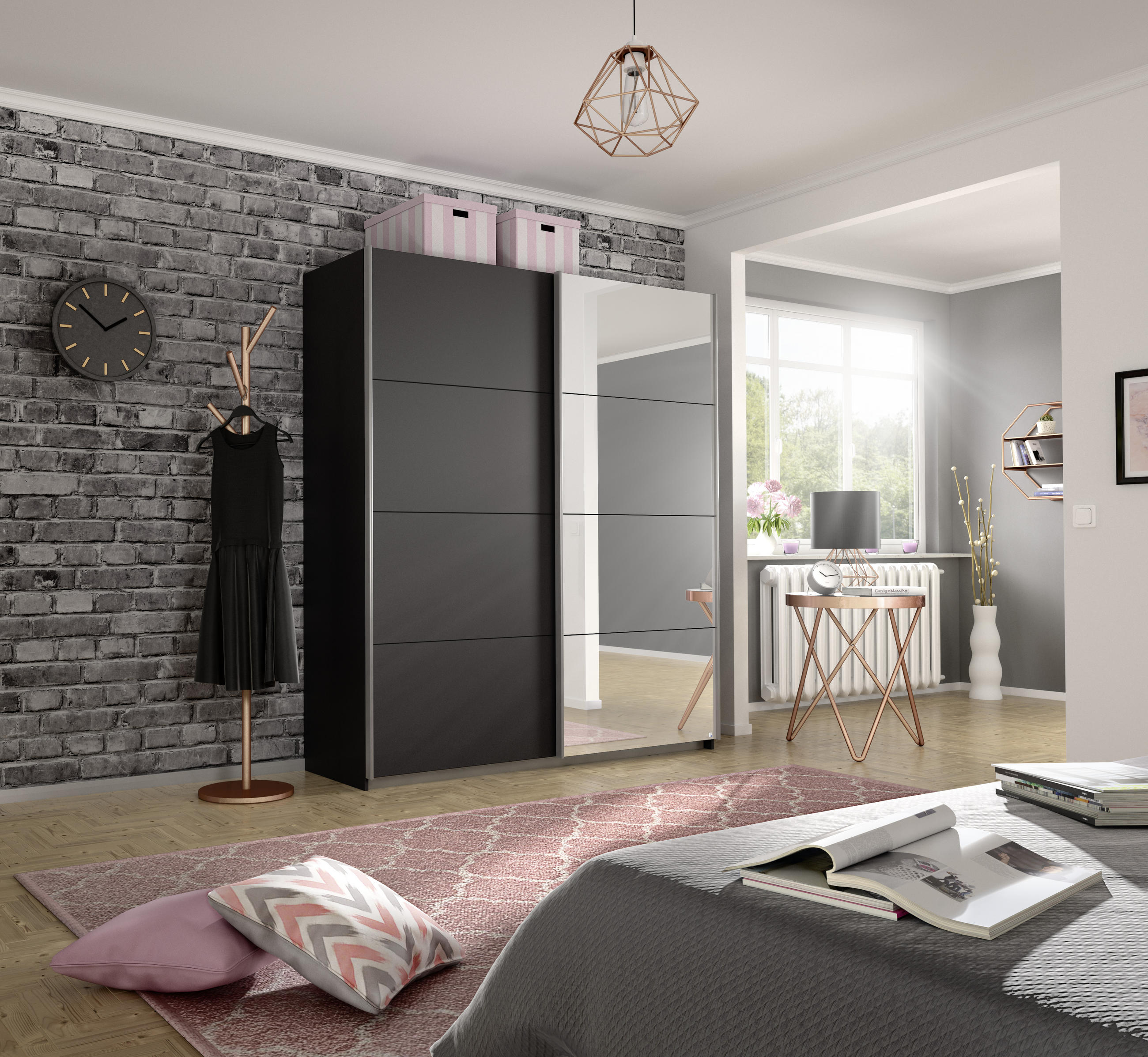 SCHWEBETÜRENSCHRANK 181/230/62 cm 2-türig Grau  - Alufarben/Grau, MODERN, Holzwerkstoff/Metall (181/230/62cm) - Rauch Möbel