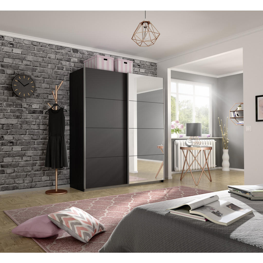 Thumbnail - Rauch Möbel Schwebetürenschrank Rauch Belluno, Grau, Holzwerkstoff, 2 Fächer, 181x210x62 cm, Made in Germany, Blauer Eng...