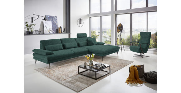 ECKSOFA in Velours Blau, Grün 310/180 cm - Blau/Schwarz, Design, Textil/Metall (310/180cm) - Dieter Knoll