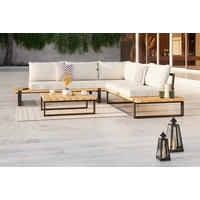 LOUNGE GARNITURA   drvo, metal, tekstil  crna, boje tikovine    - boje tikovine/crna, Moderno, drvo/metal (253/254cm) - Ambia Garden