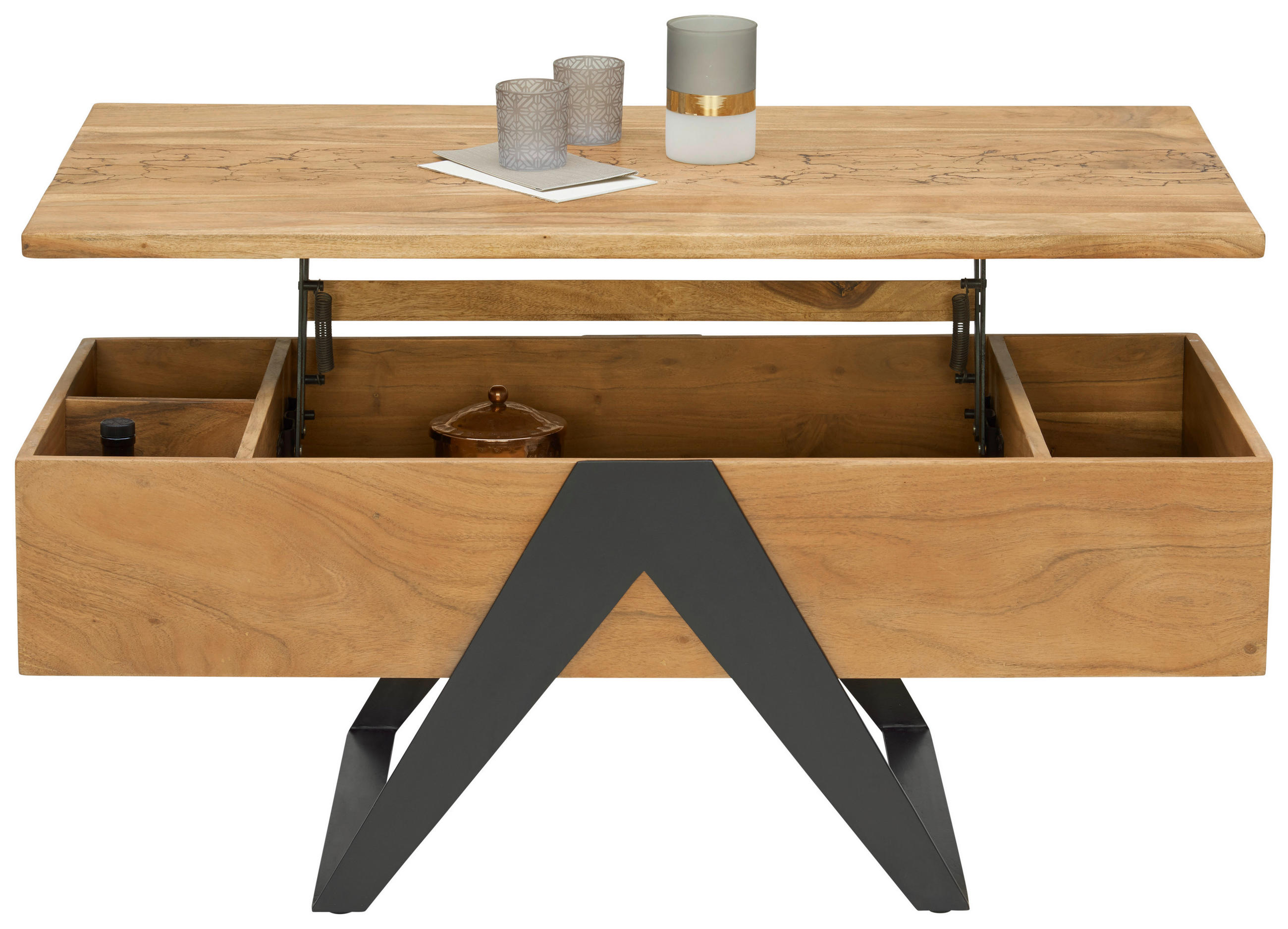 COUCHTISCH Akazie massiv 115/60/45(59) cm rechteckig Schwarz, Akaziefarben  - Schwarz/Akaziefarben, MODERN, Holz/Metall (115/60/45(59)cm) - Livetastic