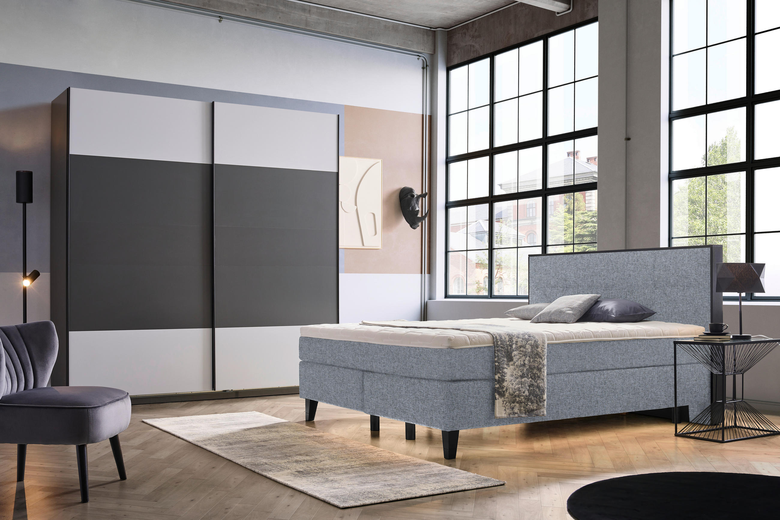 BOXSPRINGBETT 180/200 cm  in Grau  - Schwarz/Grau, Design, Holz/Textil (180/200cm) - Hom`in