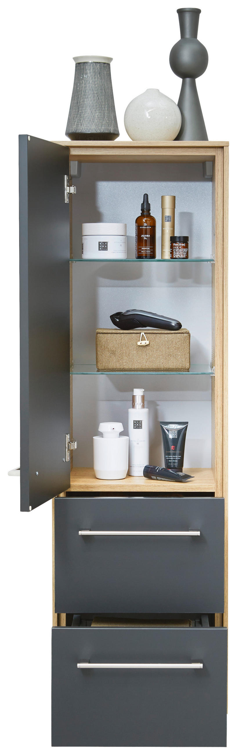 MIDISCHRANK 37/121/33 cm  - Chromfarben/Schwarz, MODERN, Glas/Holzwerkstoff (37/121/33cm) - Dieter Knoll