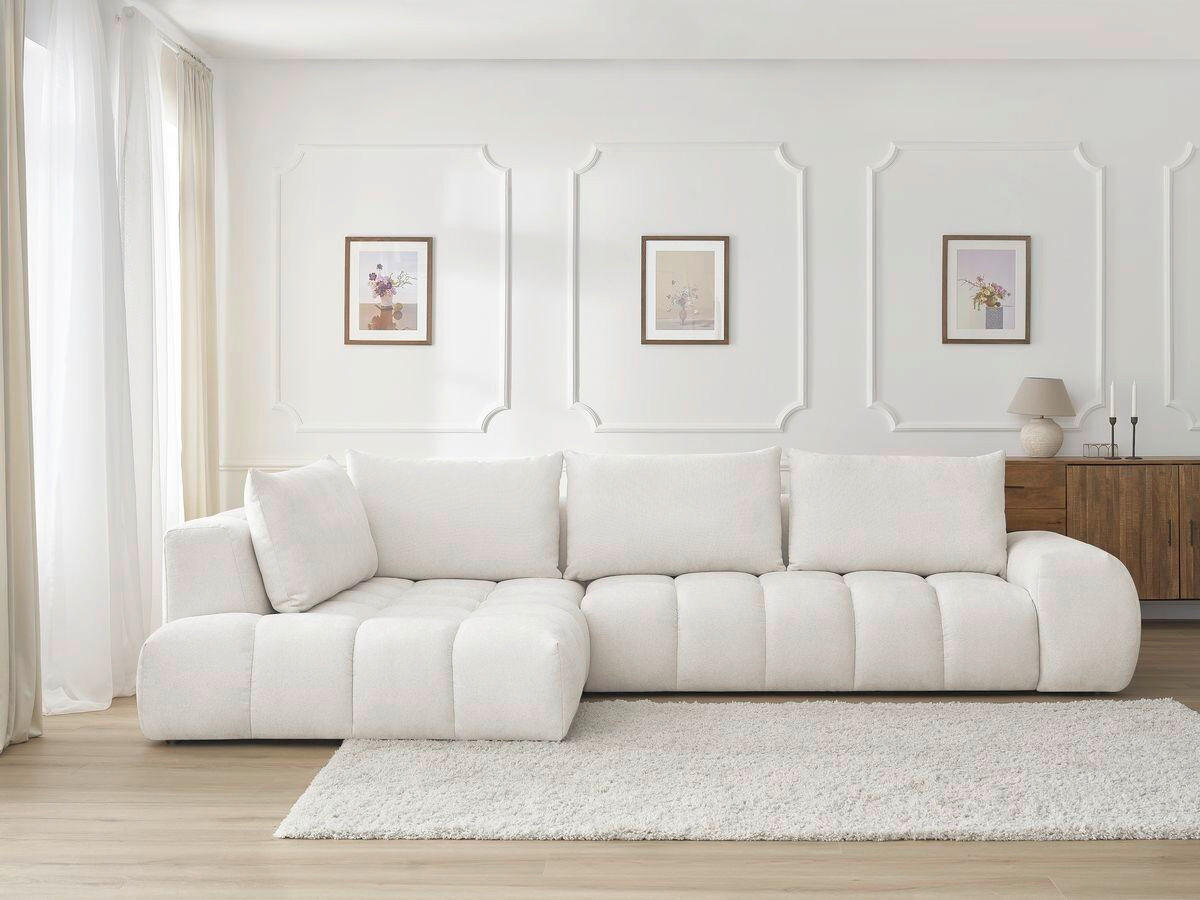 ECKSOFA Ottomane links  EVEREST Weiß Struktur  - Schwarz/Weiß, MODERN, Kunststoff/Textil (352/210cm)