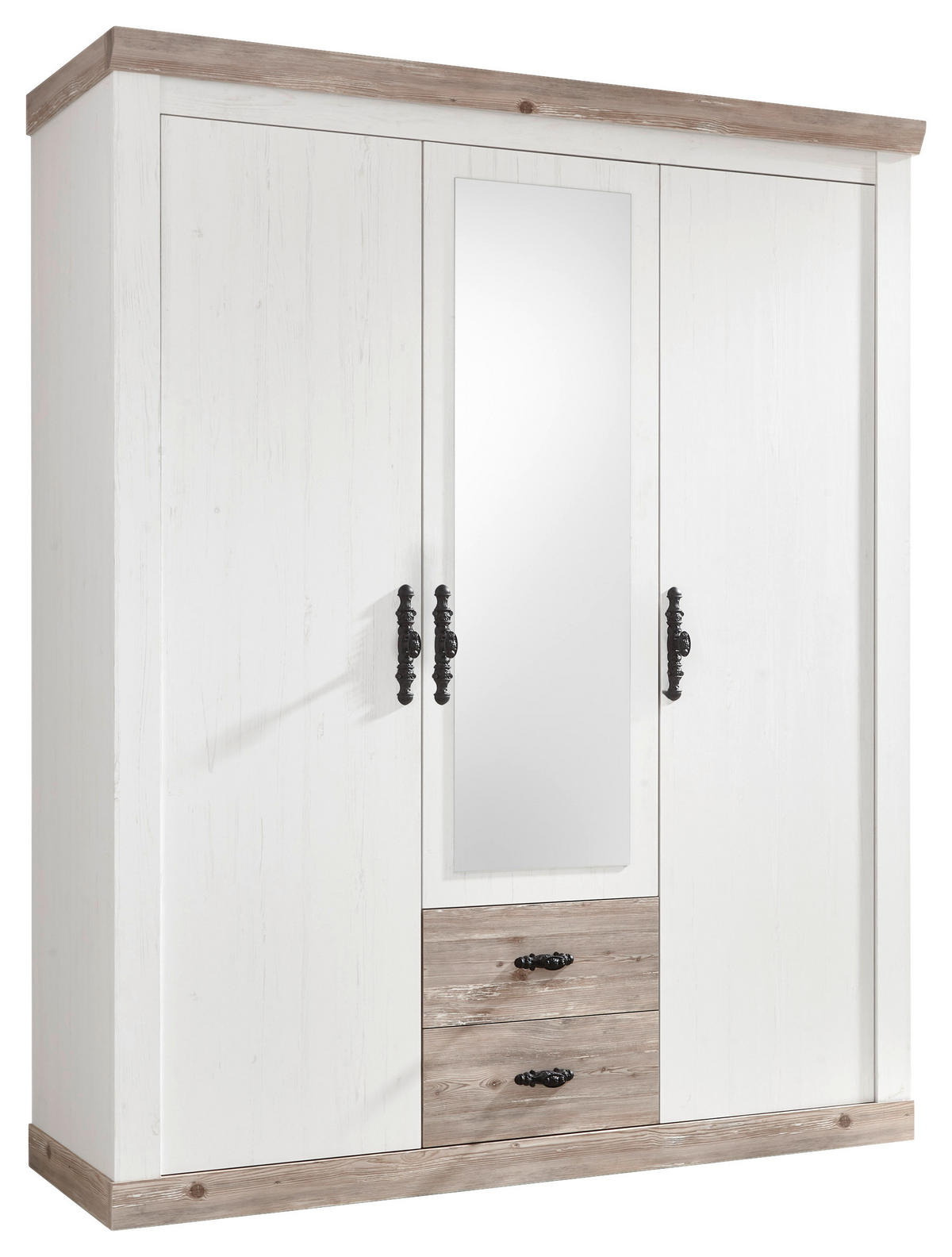 KLEIDERSCHRANK 169/201/60 cm 3-türig Pinienfarben, Hellbraun  - Hellbraun/Schwarz, Design, Holzwerkstoff/Metall (169/201/60cm) - MID.YOU