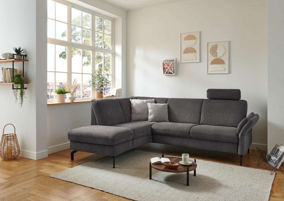ECKSOFA in Flachgewebe Dunkelbraun  - Dunkelbraun/Schwarz, Konventionell, Textil/Metall (190/241cm) - Beldomo Comfort