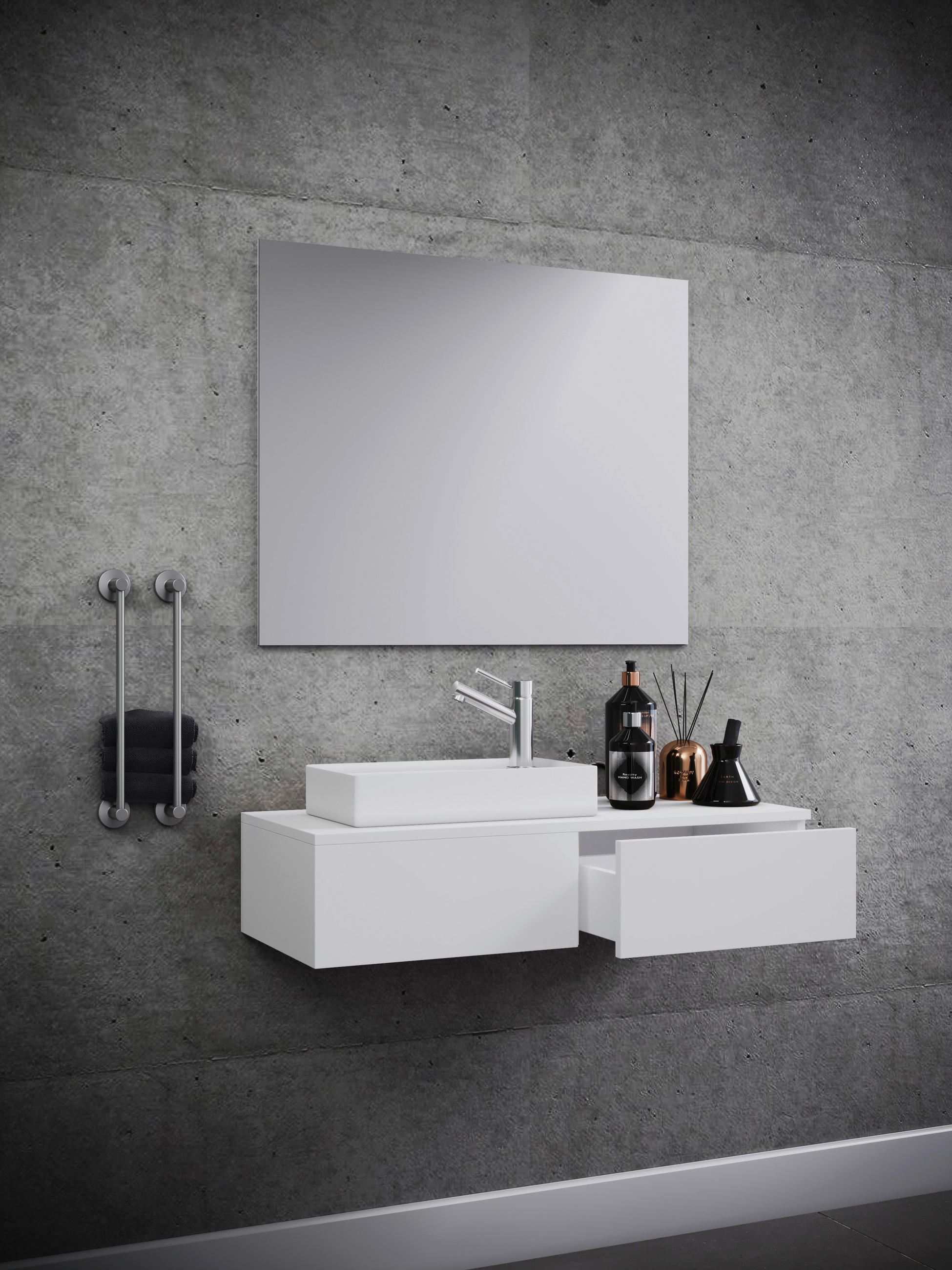 Thumbnail - Mid.you Badezimmer VCM Gudas, Weiß, Holzwerkstoff, 3-teilig, 1 Schubladen, 85 cm, hängend, erweiterbar, Badezimmer, Badm...