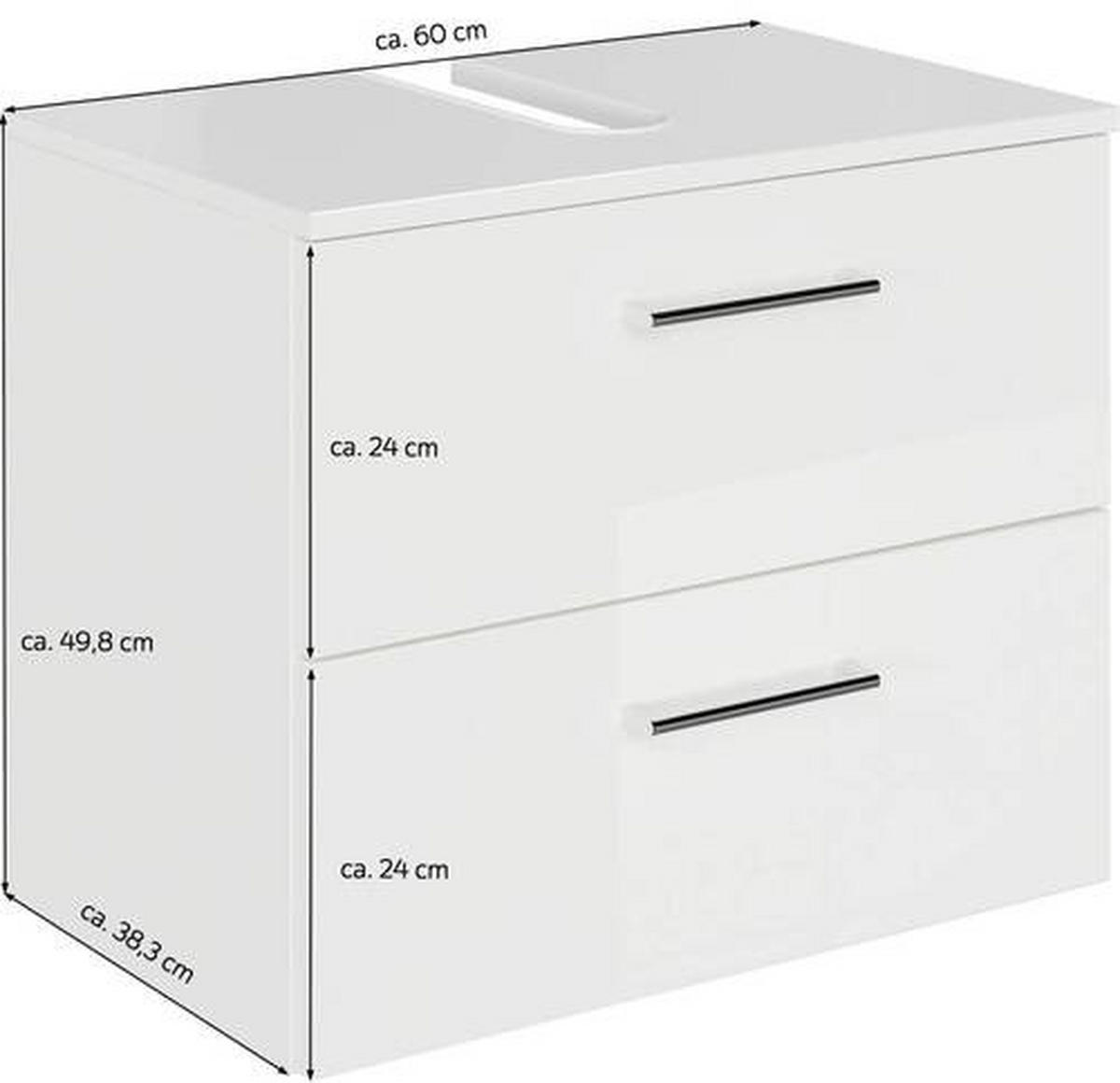WASCHBECKENUNTERSCHRANK 60/49,8/38,3 cm  - Chromfarben/Weiß Hochglanz, KONVENTIONELL, Holzwerkstoff/Metall (60/49,8/38,3cm) - Sadena