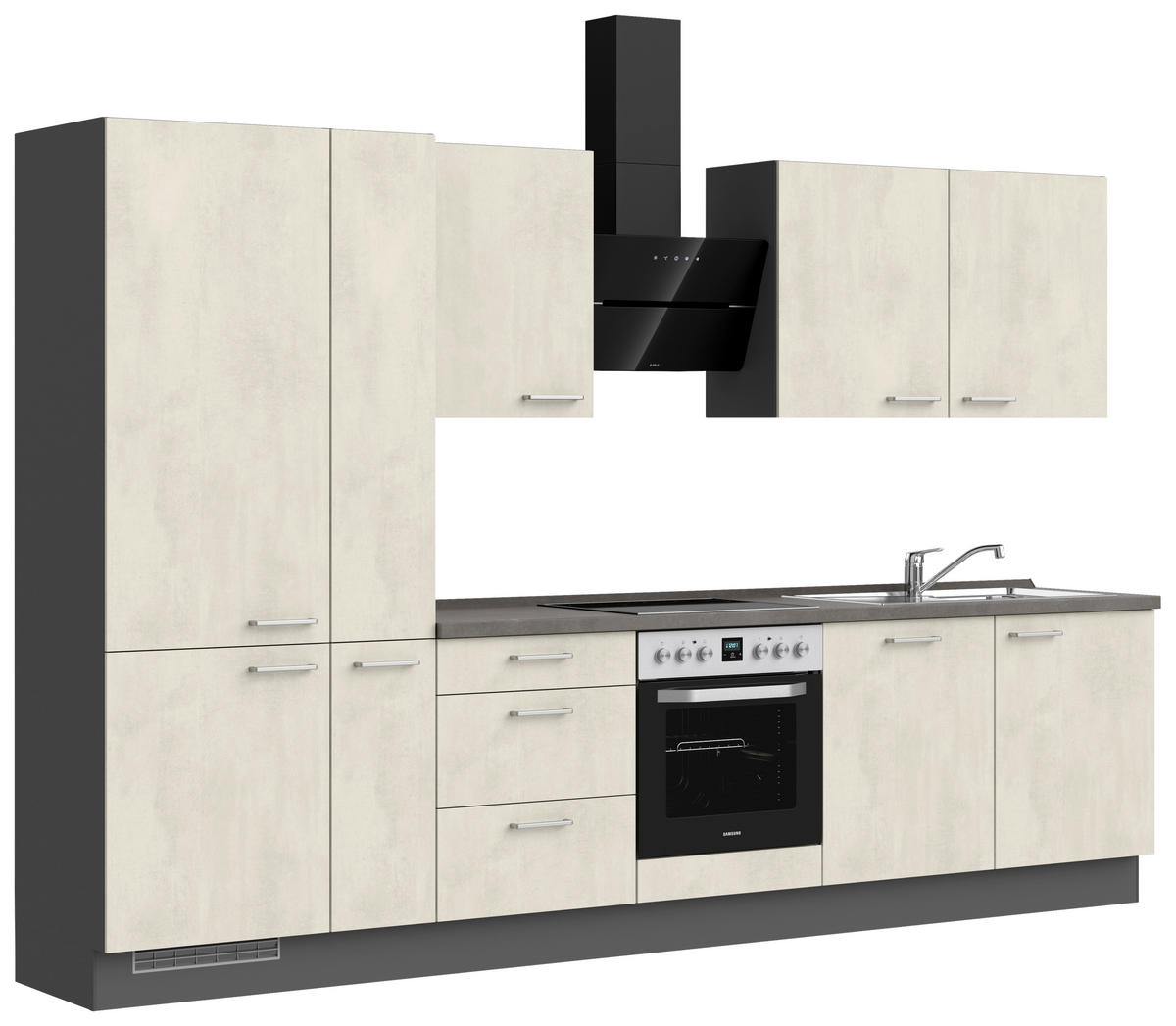 KÜCHENBLOCK Riva 330 cm  in Schieferfarben, Weiß  - Schieferfarben/Edelstahlfarben, MODERN, Holzwerkstoff/Metall (330cm) - Nobilia