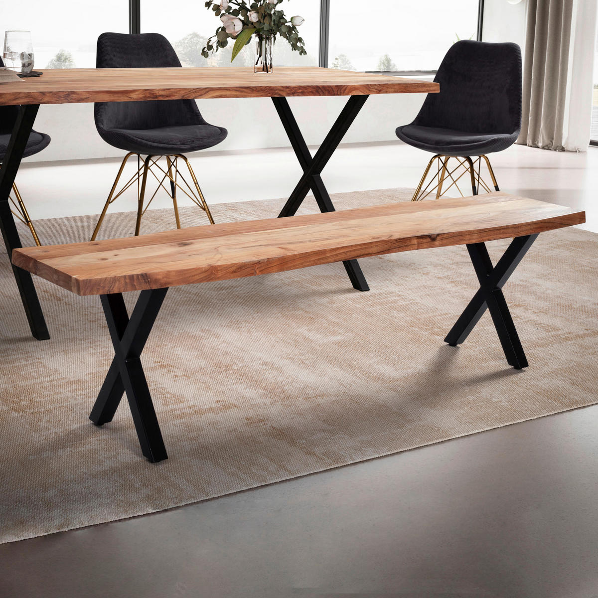 SITZBANK in Holz Akaziefarben  - Schwarz/Akaziefarben, Modern, Holz/Metall (140/45,5/40cm) - MID.YOU